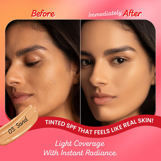 Dot & Key Strawberry Dew Tinted Sunscreen, sand shade sun protection, natural finish