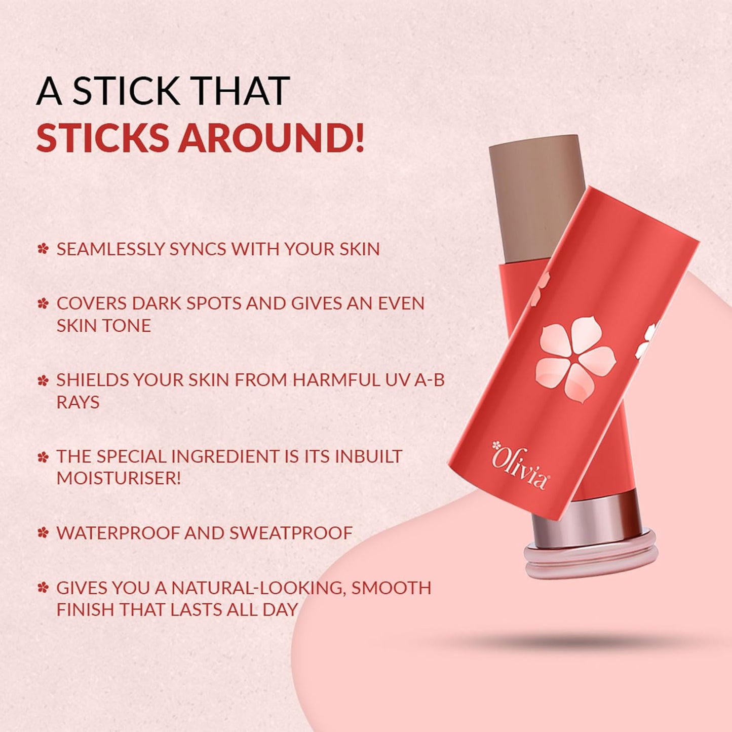 Olivia Skinsync Makeup Stick, smooth coverage makeup, spf 25 stick, daily makeup care