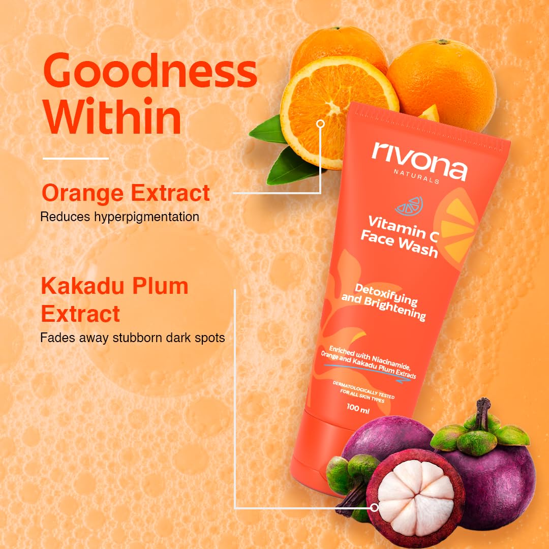 Rivona Vitamin C Face Wash, brightening face cleanser, glow skincare wash, daily cleansing