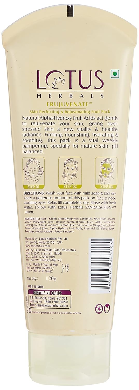 Lotus Herbals Frujuvenate Skin Perfecting & Rejuvenating Fruit Pack, face pack, fruit-based texture
