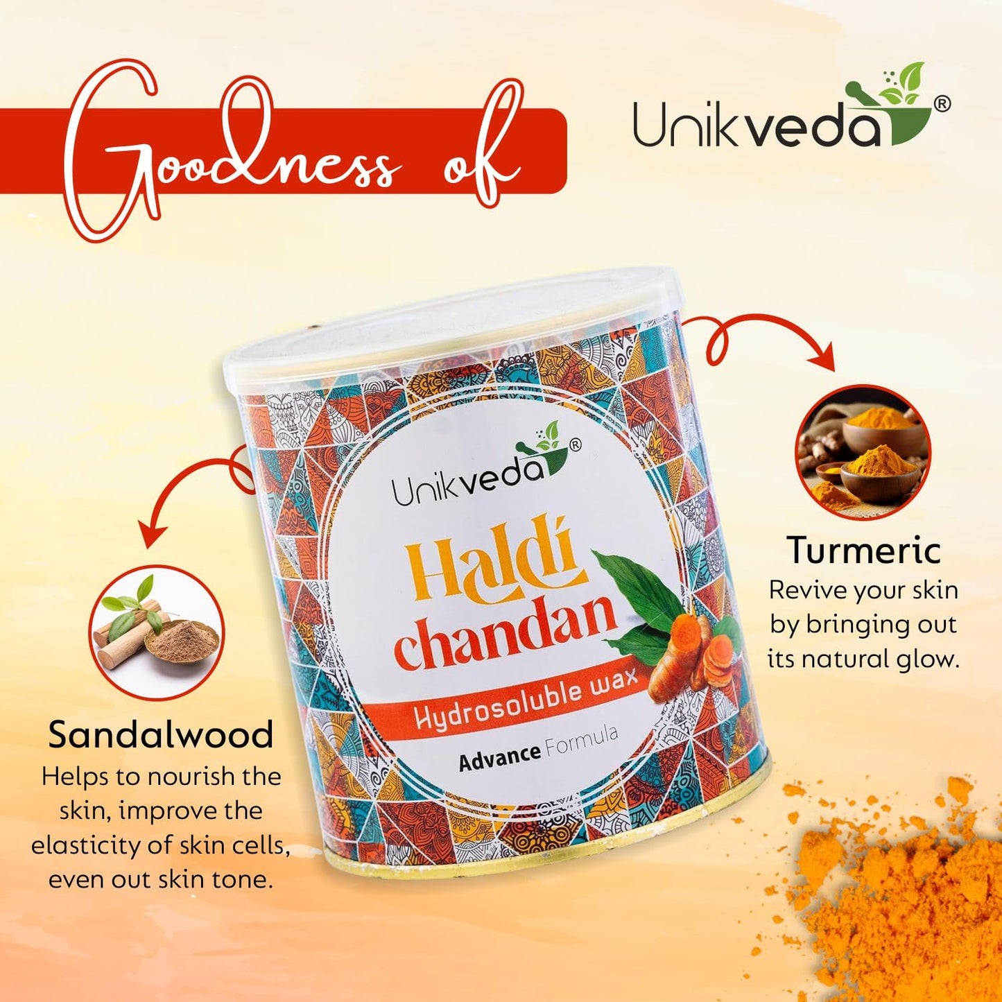 Unikveda Haldi Chandan Wax, turmeric sandalwood wax, soothing hair removal, salon waxing care, smooth skin