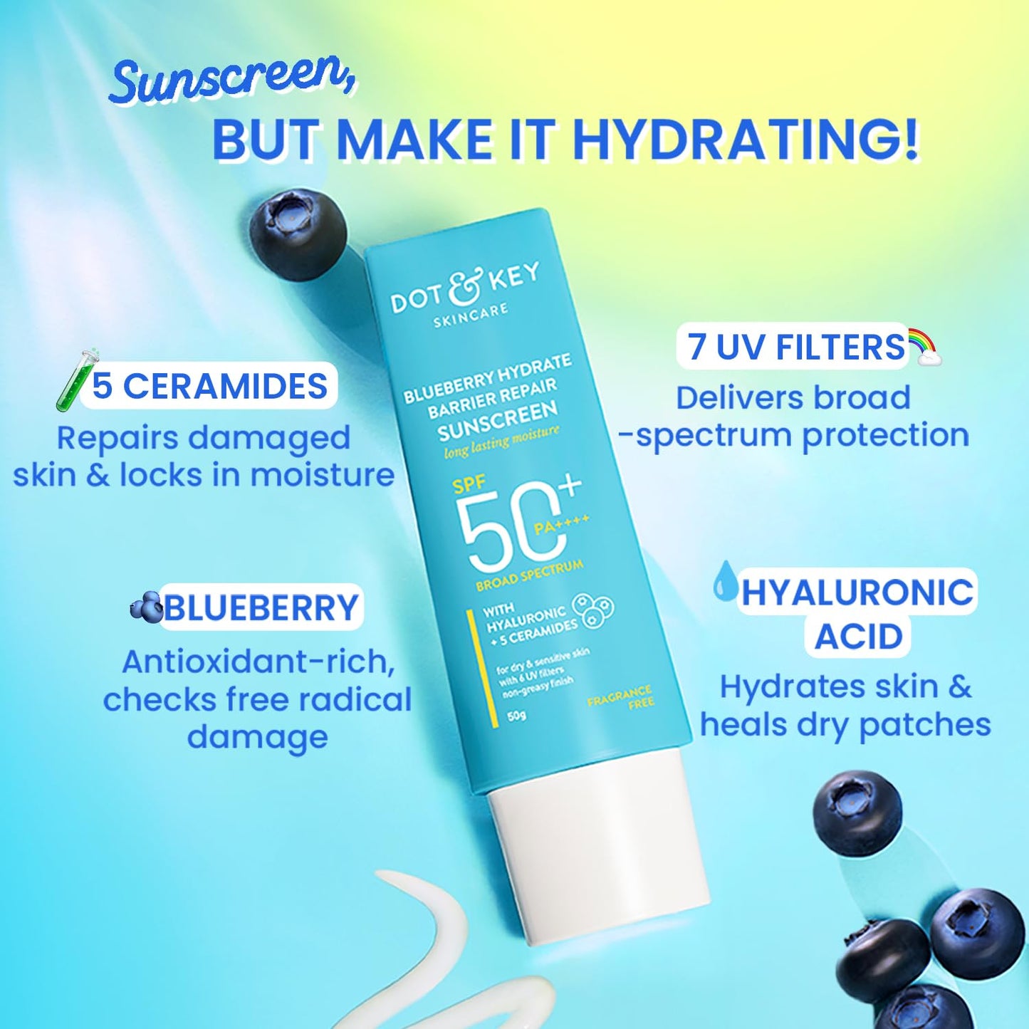 Dot & Key Blueberry Barrier Repair Sunscreen, moisturising sun protection
