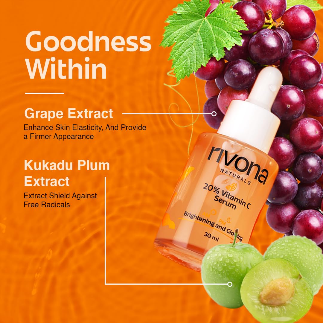 Rivona Vitamin C Serum, brightening skincare serum, glow face care, daily serum