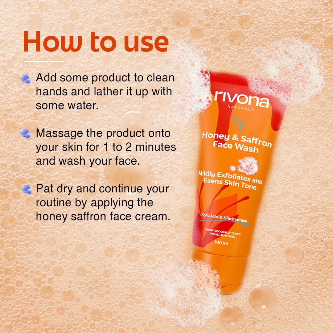 Rivona Honey Saffron Face Wash, brightening face cleanser, gentle daily face wash, natural skincare wash