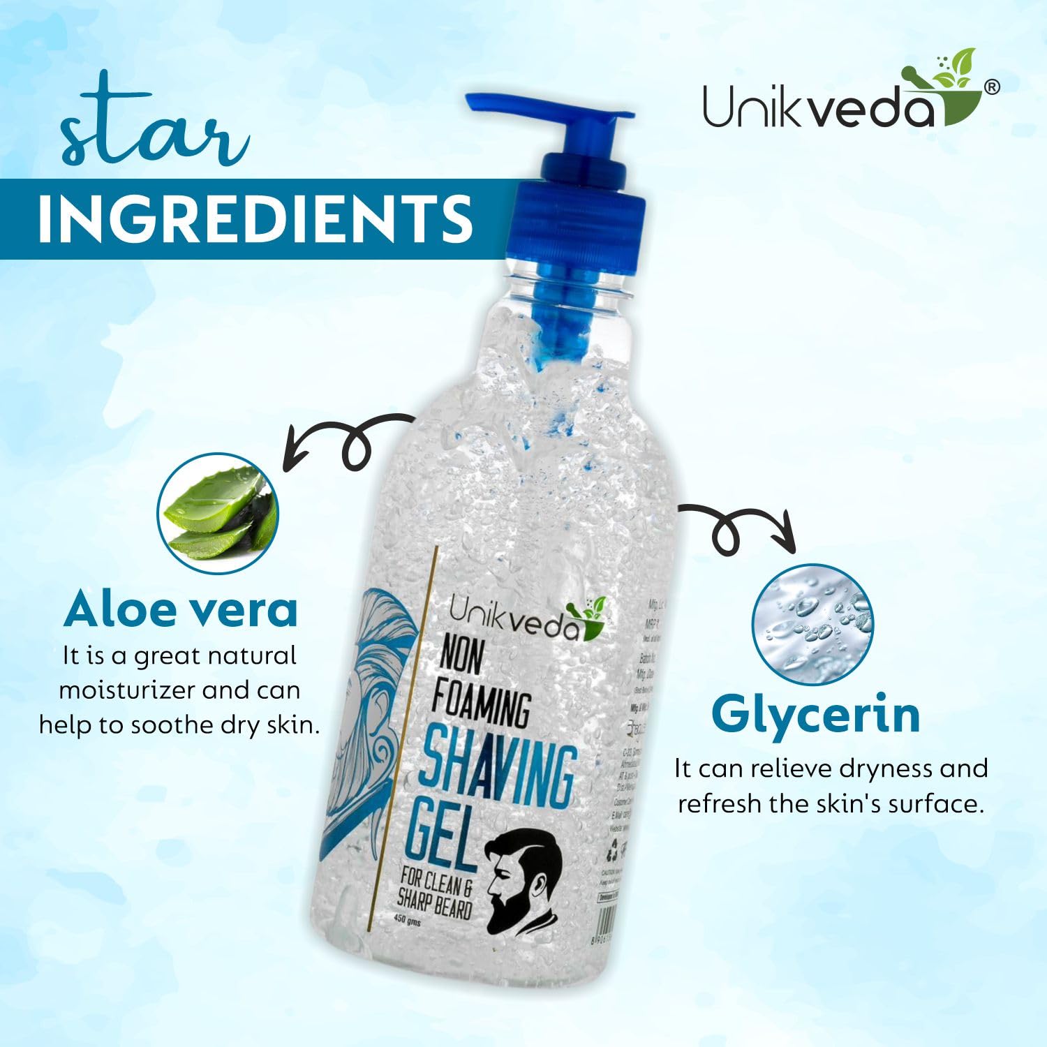 Unikveda Hydrating & Nourishing Non-Foaming Shaving Gel, shaving gel, aloe vera shaving gel, herbal shaving gel, smooth shave, skin comfort