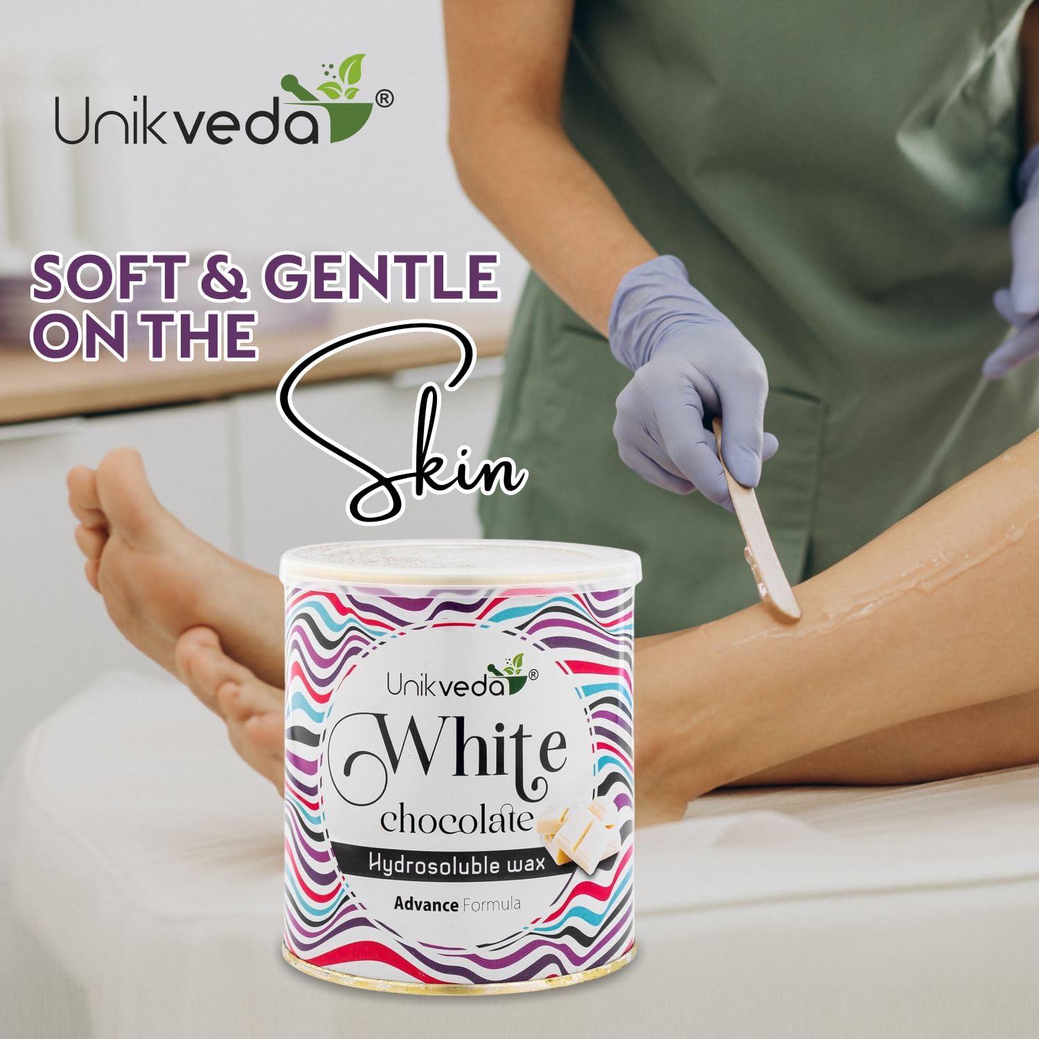Unikveda White Chocolate Wax, hydrosoluble hair removal wax, smooth skin waxing, salon wax, gentle wax