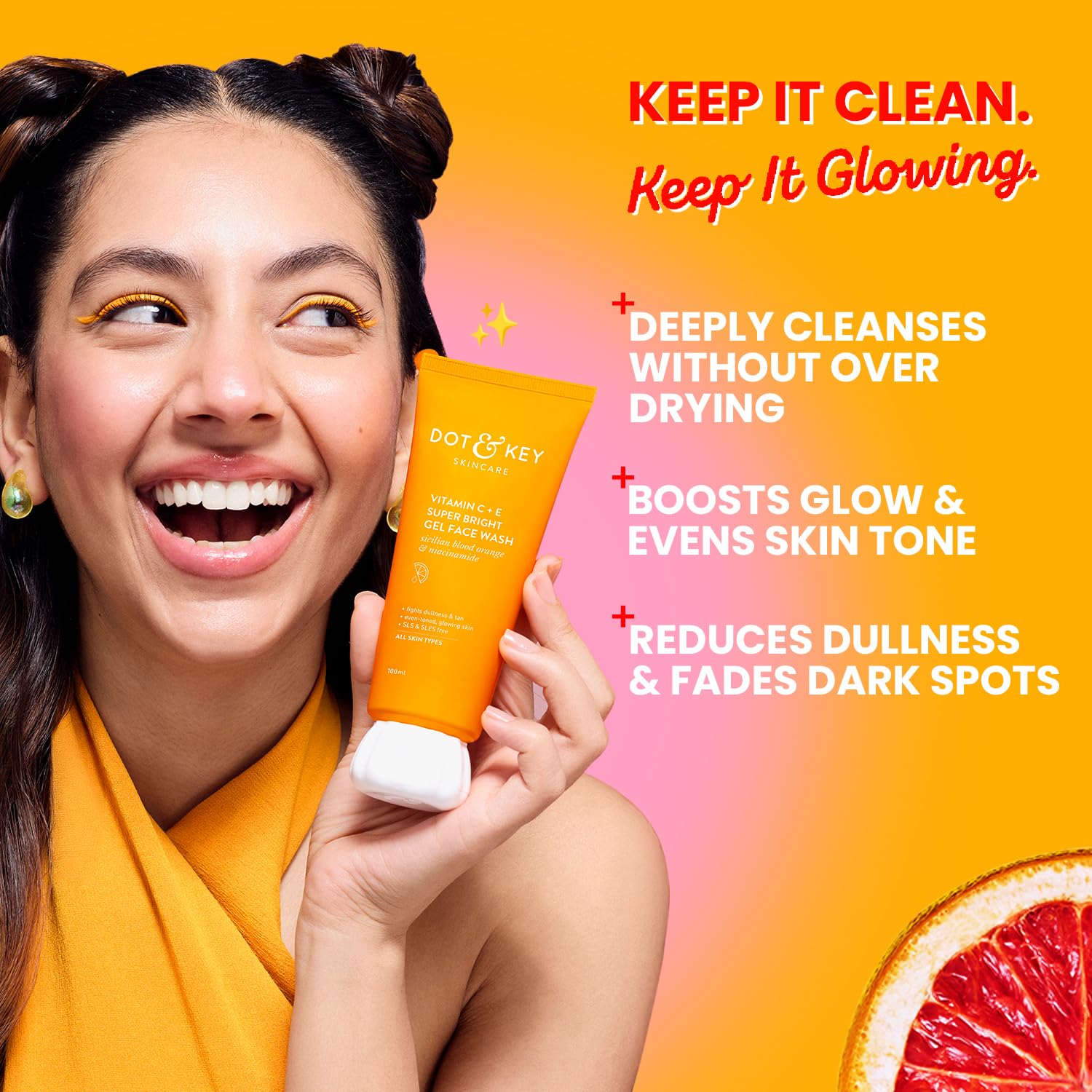 Dot & Key Vitamin C E Gel Face Wash, brightening gel cleanser, antioxidant face wash, fresh skin cleansing, daily skincare