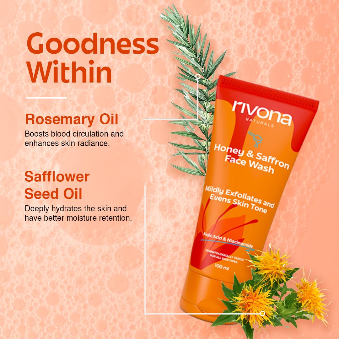 Rivona Honey Saffron Face Wash, brightening face cleanser, gentle daily face wash, natural skincare wash