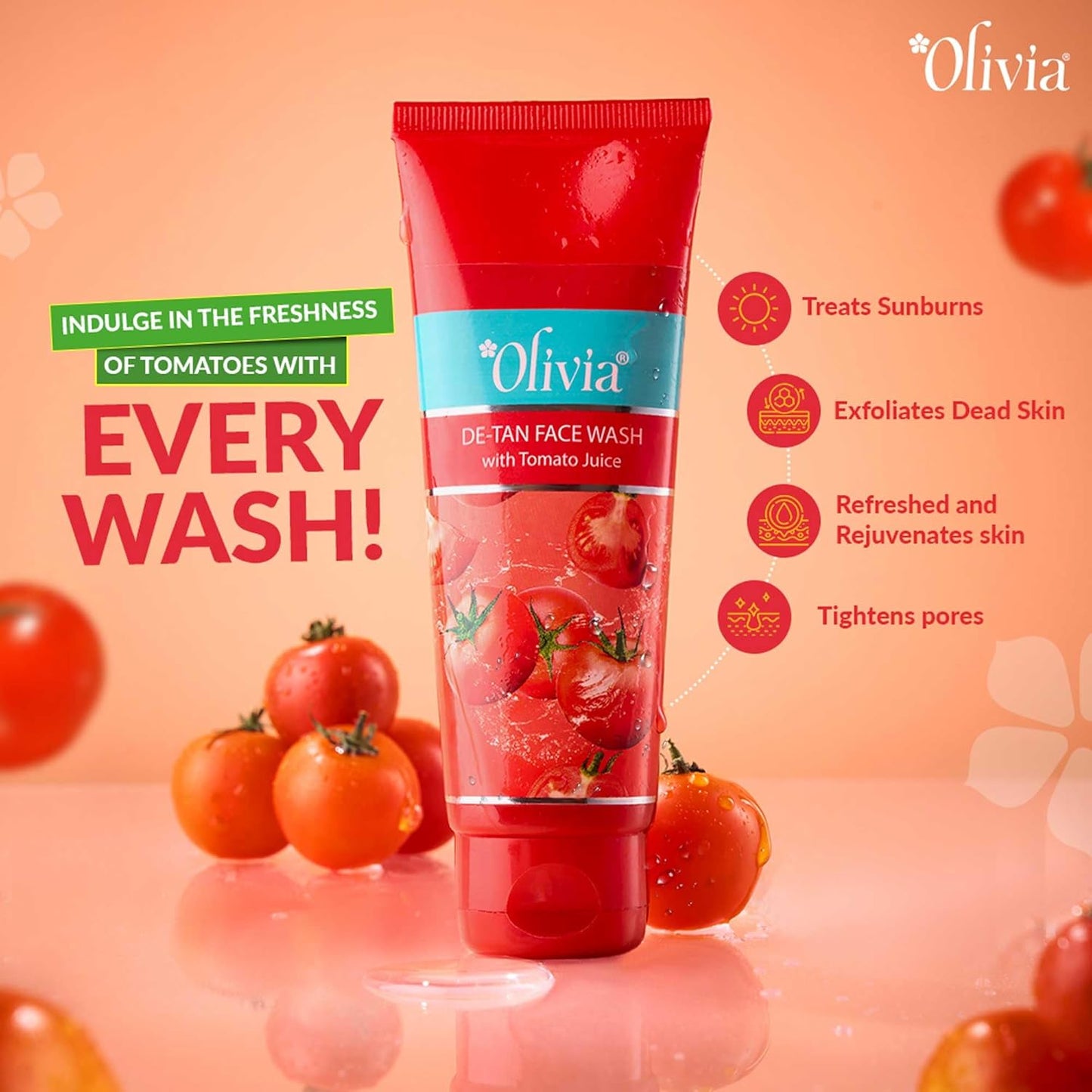 Olivia De Tan Face Wash, tomato enriched cleanser, tan care face wash, fresh skin feel, daily cleansing