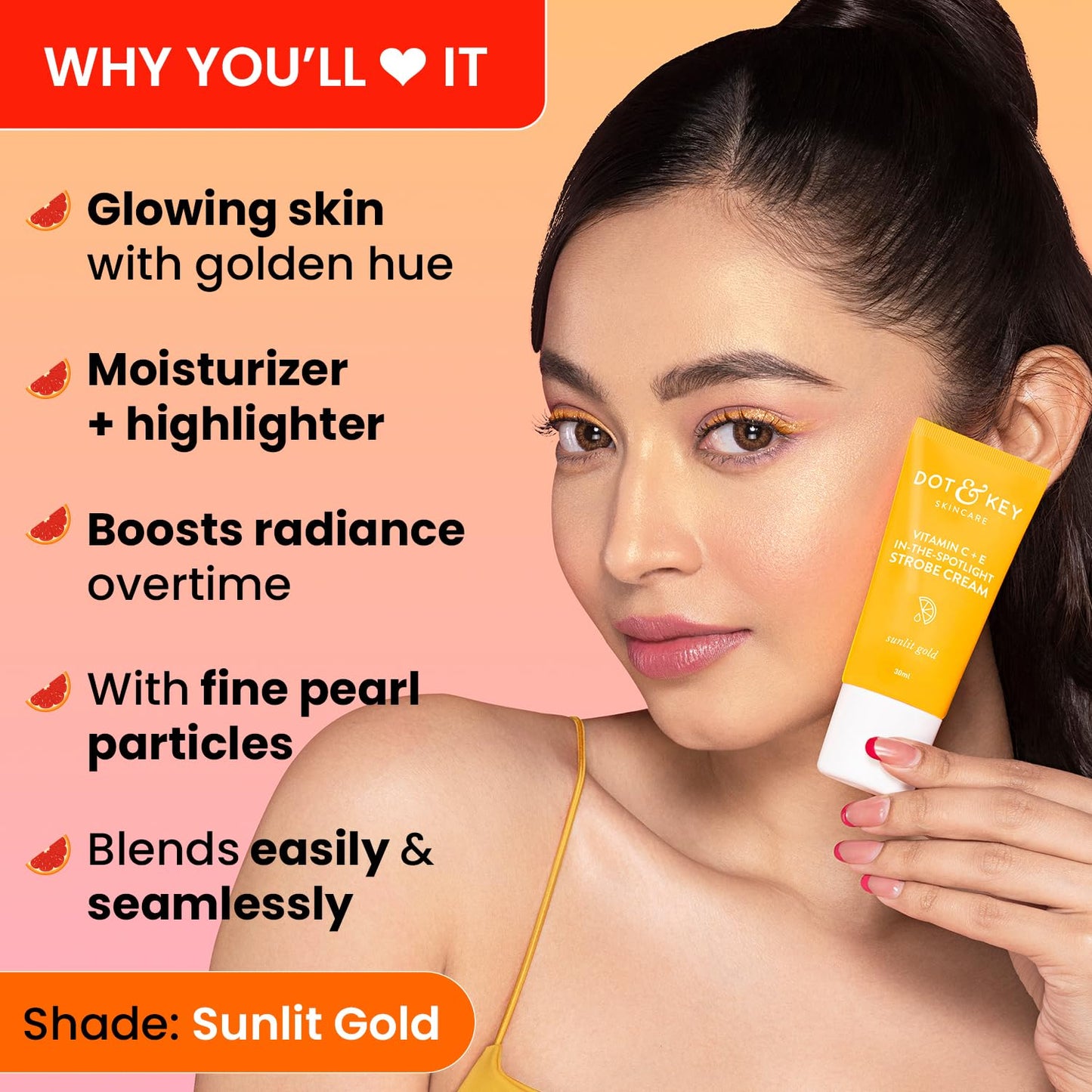 Dot & Key Vitamin C E Strobe Cream, radiant glow highlight