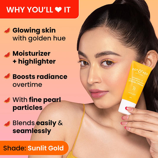 Dot & Key Vitamin C E Strobe Cream, radiant glow highlight