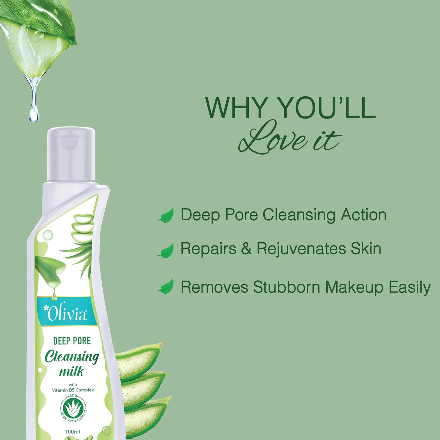 Olivia Aloe Vera Cleansing Milk, gentle face cleansing, hydrating skincare, makeup remover