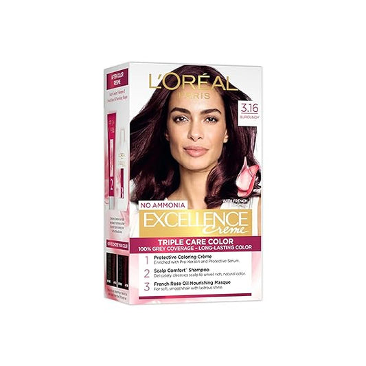L'Oreal Paris Excellence Creme Hair Color 3.16 Burgundy|72+100 ml/gms|MRP 699