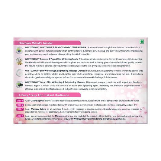 Lotus Herbals WhiteGlow InstaGlow Brightening 4 in 1 Facial Kit, facial kit, multi-step set