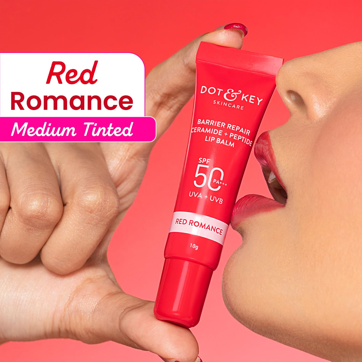 Dot & Key Ceramide Peptide Lip Balm, red romance tinted lip balm, spf lip protection, barrier repair lip care