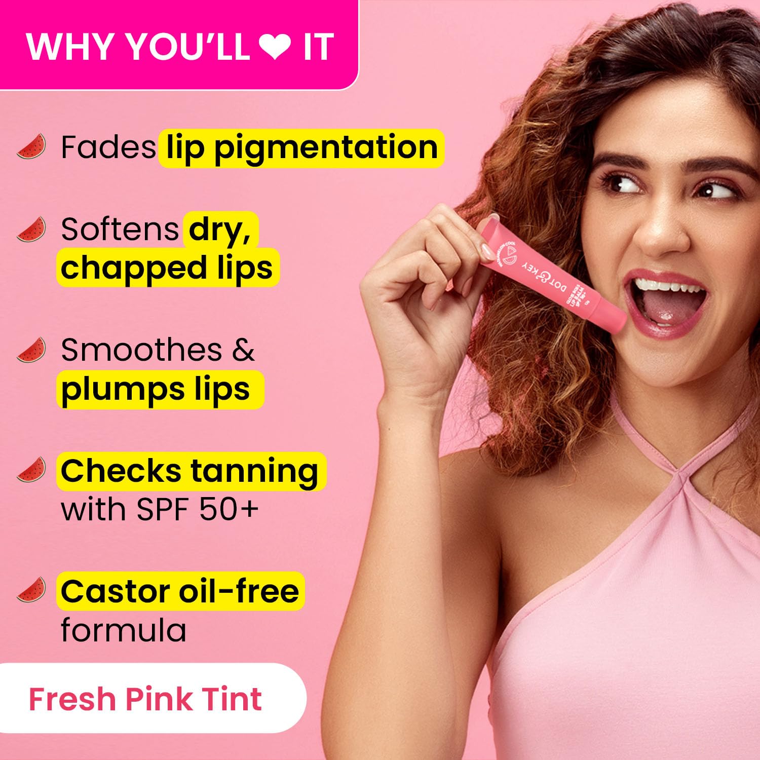 Dot & Key Gloss Boss Watermelon Lip Balm, brightening spf lip care, glossy lips