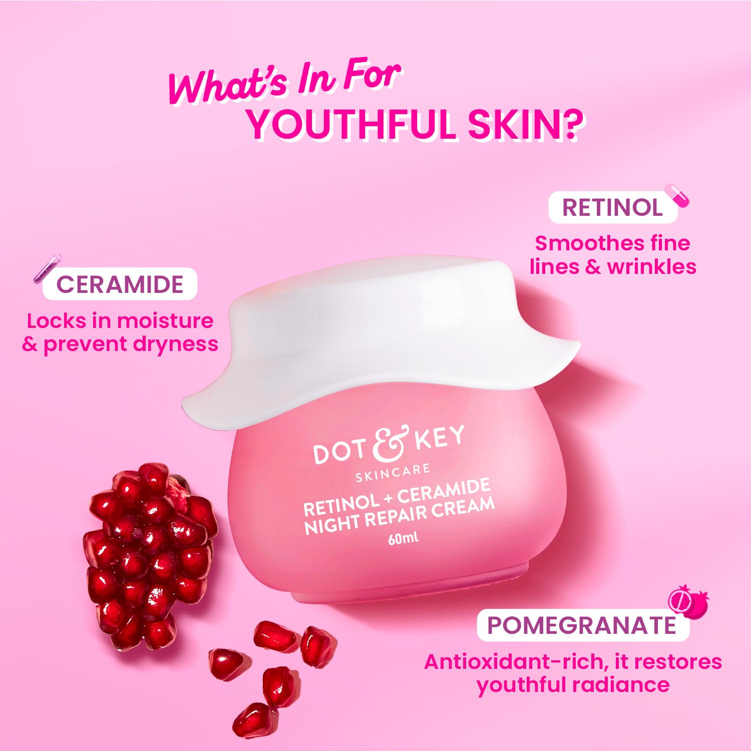 Dot & Key Retinol Night Repair Cream, overnight skin renewal, retinol ceramide care, night skincare cream, repair care