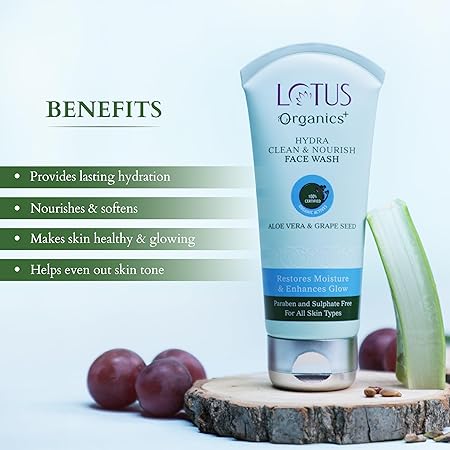 Lotus Organics Aloe Vera & Grape Seed Hydra Clean Face Wash|80 gms|MRP 295