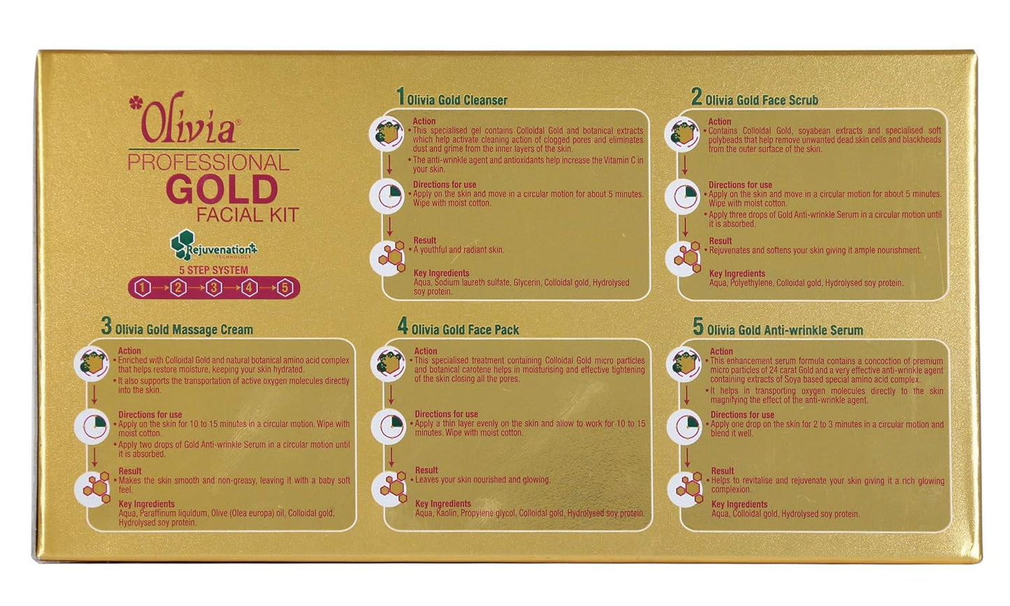 Olivia Gold Facial Kit, gold infused facial care, professional salon facial