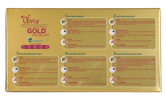 Olivia Gold Facial Kit, gold infused facial care, professional salon facial