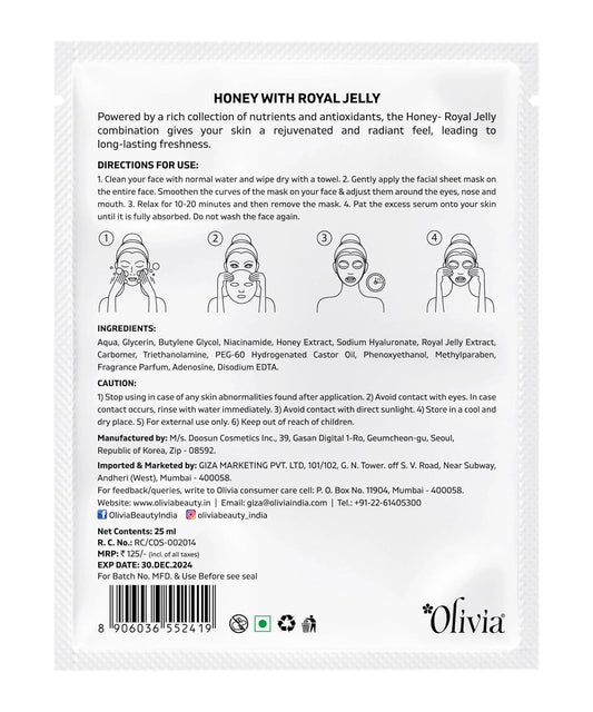 Olivia Green Tea Sheet Mask, purifying facial mask, fresh skin care, antibacterial mask