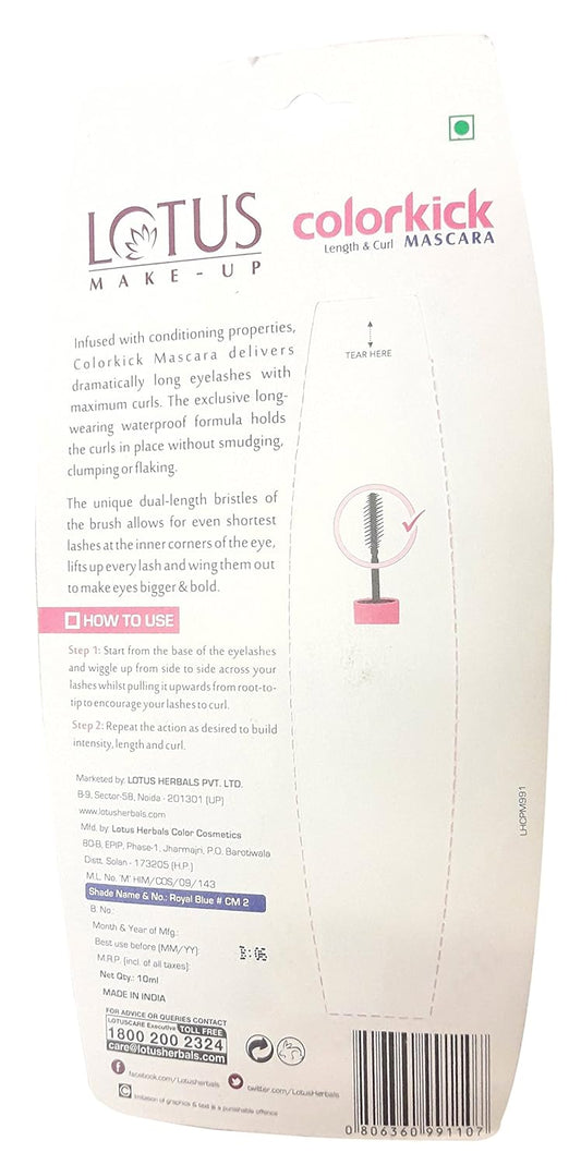 Lotus Make-Up Colorkick Length and Curl Mascara, mascara, royal blue shade