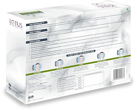 Lotus Herbals WhiteGlow Activated Charcoal Brightening 4 in 1 Facial Kit, facial kit, charcoal-based