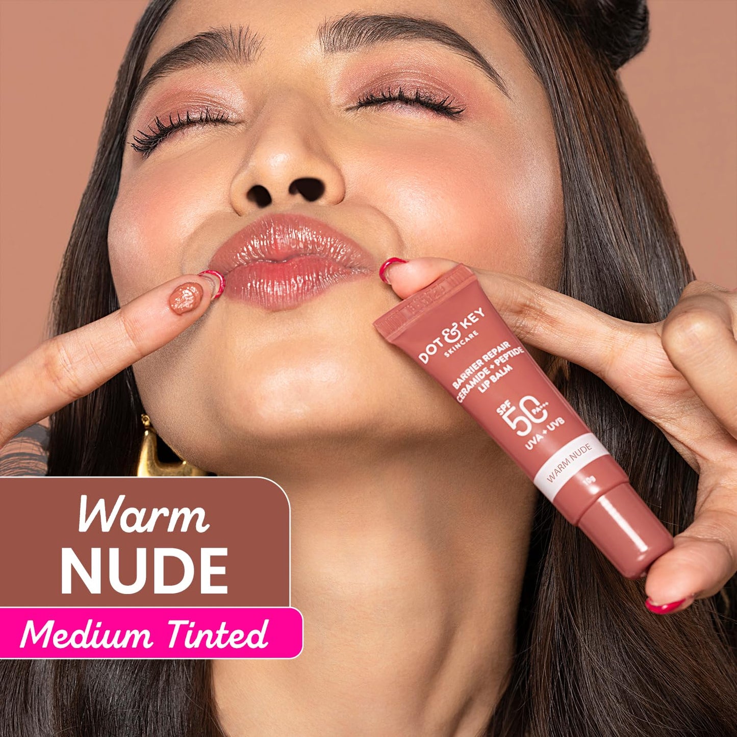 Dot & Key Ceramide Peptide Lip Balm, warm nude lip balm, spf lip care, nourished lips