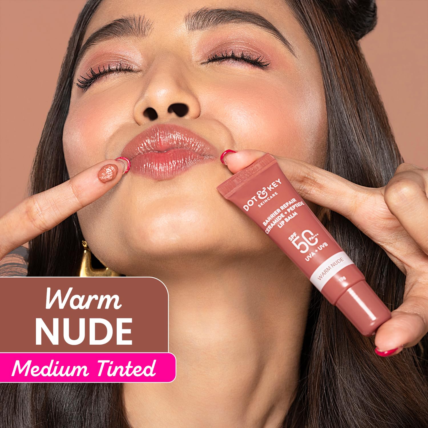 Dot & Key Ceramide Peptide Lip Balm, warm nude lip balm, spf lip care, nourished lips