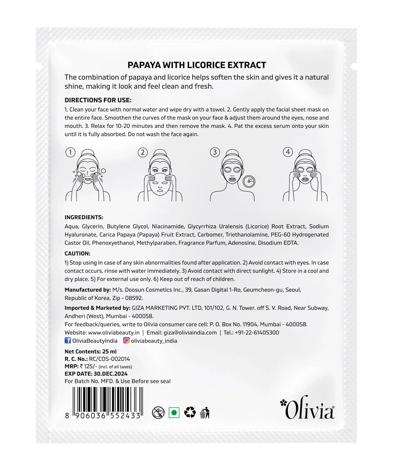 Olivia Strawberry Sheet Mask, purifying facial mask, fresh skin care, strawberry essence