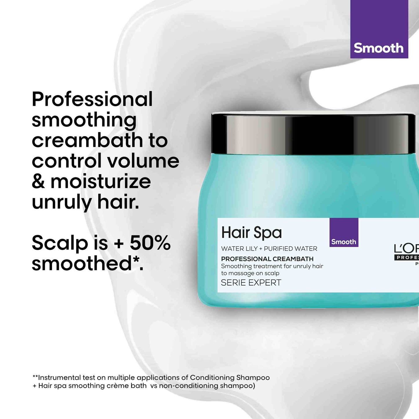 L’Oréal Professionnel Hair Spa Smoothing Creambath (490 g) for anti-frizz care and deep conditioning treatment.