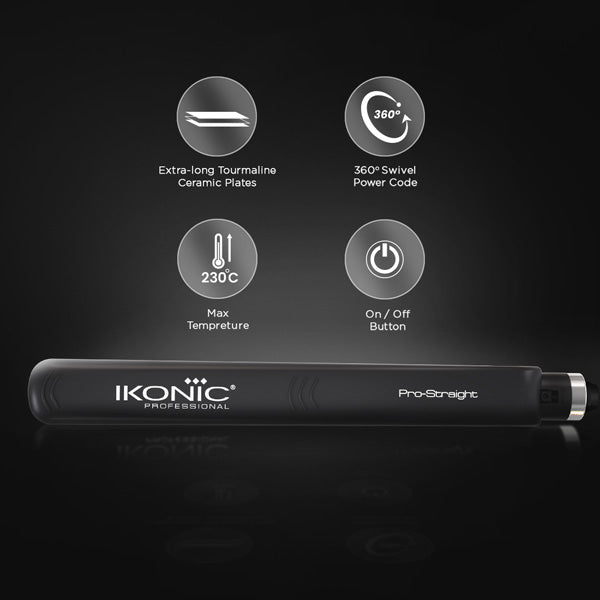 Ikonic Pro Straight Black Hair Straightener with nano titanium plates for smooth professional styling