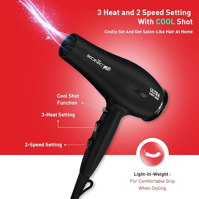 Ikonic Me Ultralight 2000 Hair Dryer - Black|MRP 2300