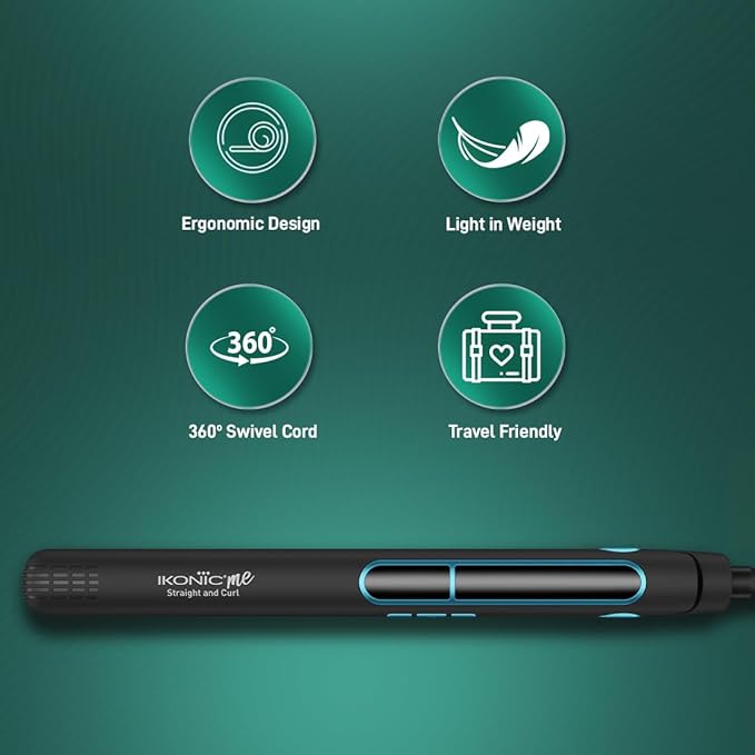 Ikonic Me 2 In 1 Straight And Curl Slim - Black & Teal|MRP 2400