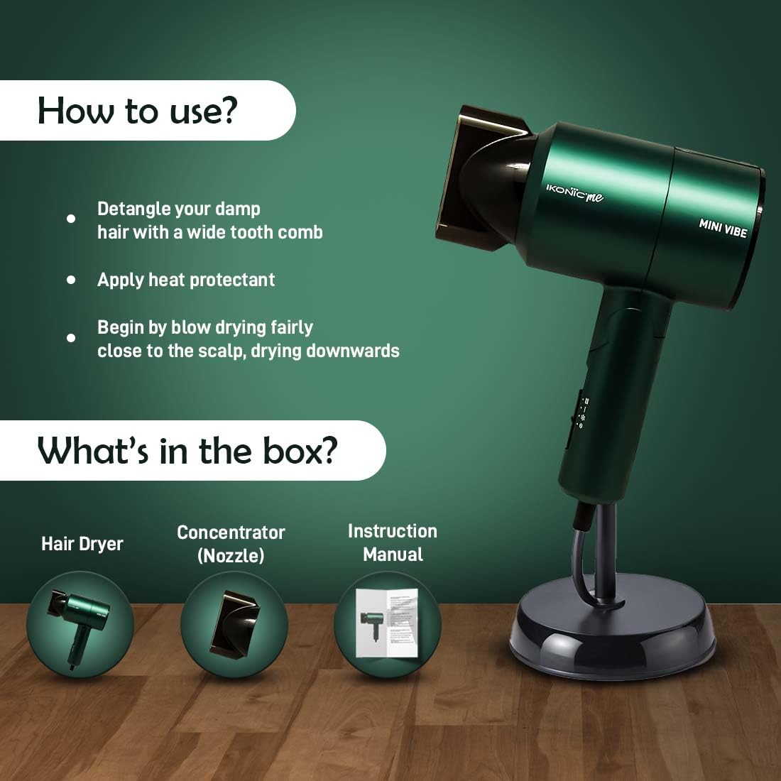 Ikonic Me Mini Vibe Hair Dryer - Emerald|MRP 1750