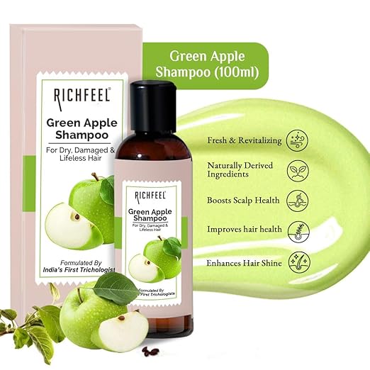 Richfeel Green Apple Shampoo For Dry & Damaged Hair|100 ml|MRP 190