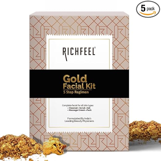 Richfeel Gold Facial Kit - Instant Glow & Bright Skin with Gold Foils|250 gms|MRP 3249