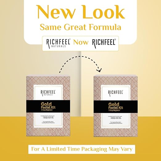 Richfeel Gold Facial Kit - Instant Glow & Bright Skin with Gold Foils|250 gms|MRP 3249