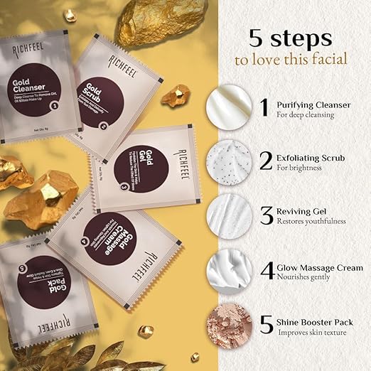 Richfeel Gold Facial Kit - Instant Glow & Bright Skin with Gold Foils|30 gms|MRP 310