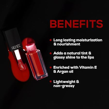 Renee Super Natural Tinted Lip Oil - 02 Red Velvet|3 ml|MRP 499