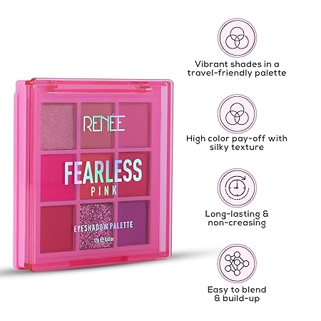 Renee Fearless Eyeshadow Palette - Pink|12 gms|MRP 499