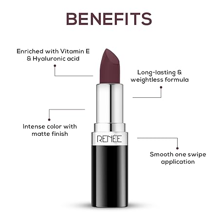 Renee Stunner Matte Lipstick - Merlot Mystery|4 gms|MRP 499