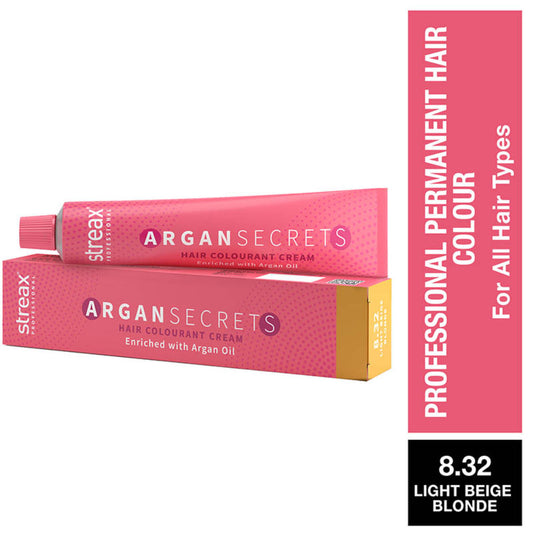 Streax Professional Argan Secrets  - Light Beige Blonde 8.32|60 gms|MRP 220
