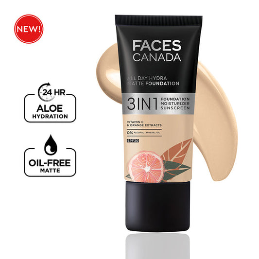 Faces Canada 3in1 All Day Hydra Matte Foundation  - Absolute Ivory 012|25 ml|MRP 549