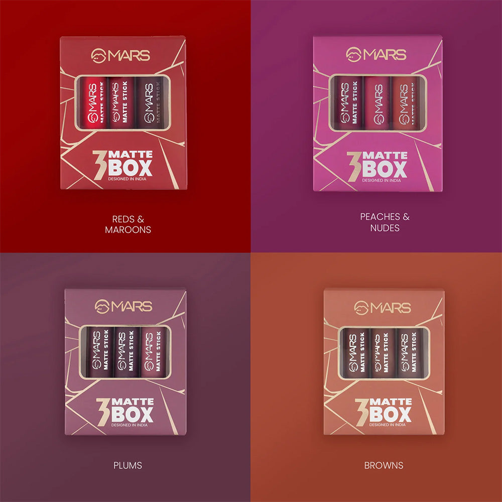 Mars Matte Lipsticks Box | Set of 3 Reds And Maroons 01|9.6 gms|MRP 447