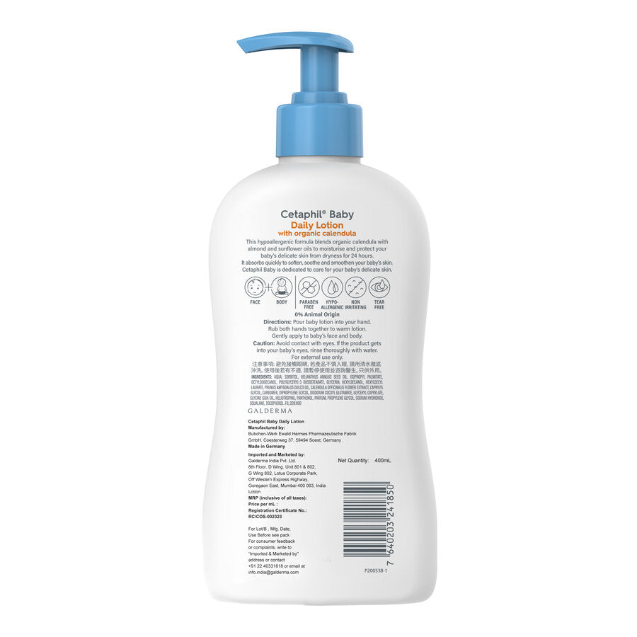 Cetaphil Baby Daily Lotion with Organic Calendula|400ml|MRP 1599