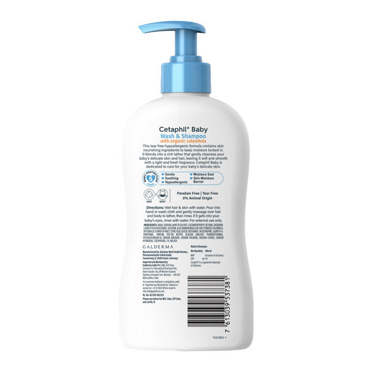 Cetaphil Baby Wash And Shampoo With Calendula|400ml|MRP 1399
