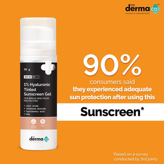 Derma Co 1% Hyaluronic Tinted Sunscreen Gel SPF 60|50gms|MRP 699