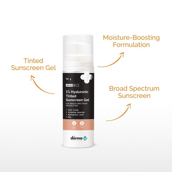 Derma Co 1% Hyaluronic Tinted Sunscreen Gel SPF 60|50gms|MRP 699