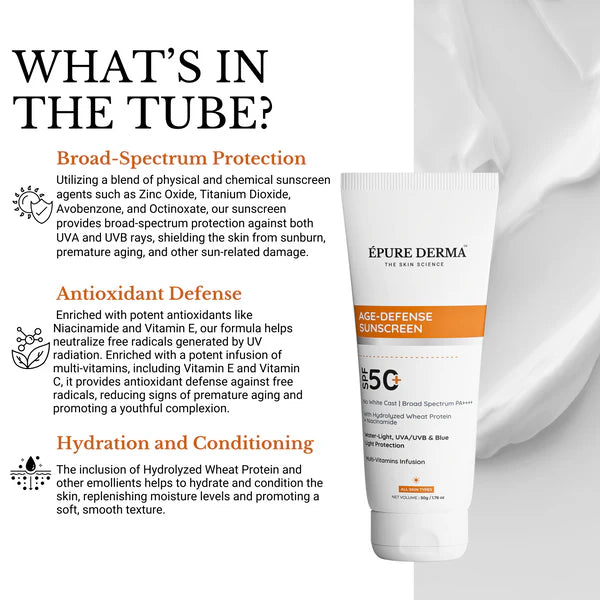 Epure Derma Age-Defense Sunscreen SPF 50|50gms|MRP 599